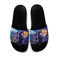 Cianalas Alba Scotland Slide Sandals Scottish Lion and Thistle Purple Version