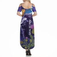 Cianalas Alba Scotland Summer Maxi Dress Scottish Lion and Thistle Purple Version