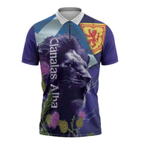 Cianalas Alba Scotland Zipper Polo Shirt Scottish Lion and Thistle Purple Version