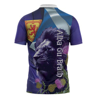 Cianalas Alba Scotland Zipper Polo Shirt Scottish Lion and Thistle Purple Version