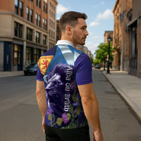 Cianalas Alba Scotland Zipper Polo Shirt Scottish Lion and Thistle Purple Version
