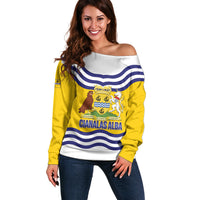 Cianalas Alba Outer Hebrides Off Shoulder Sweater Scotland Western Isles Flag Color