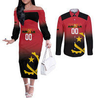 Angola Basketball Custom Couples Matching Off The Shoulder Long Sleeve Dress and Long Sleeve Button Shirt Go Champions Angolan - Wonder Print Shop