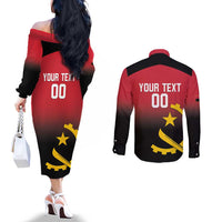 Angola Basketball Custom Couples Matching Off The Shoulder Long Sleeve Dress and Long Sleeve Button Shirt Go Champions Angolan - Wonder Print Shop