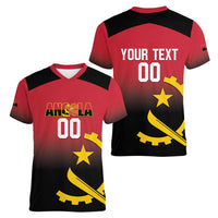 Angola Basketball Custom Women V-Neck T-Shirt Go Champions Angolan - Wonder Print Shop