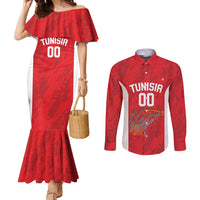 Tunisia Basketball Custom Couples Matching Mermaid Dress and Long Sleeve Button Shirt Go Champions Eagles of Carthage - Wonder Print Shop