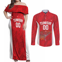 Tunisia Basketball Custom Couples Matching Off Shoulder Maxi Dress and Long Sleeve Button Shirt Go Champions Eagles of Carthage - Wonder Print Shop