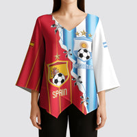 Custom Argentina Spain Football 2026 Kimono Sleeve Blouse La Albiceleste La Roja Together