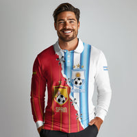 Custom Argentina Spain Football 2026 Long Sleeve Polo Shirt La Albiceleste La Roja Together