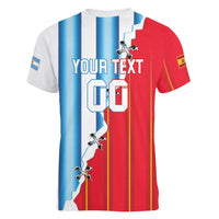 Custom Argentina Spain Football 2026 Women V-Neck T-Shirt La Albiceleste La Roja Together