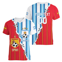 Custom Argentina Spain Football 2026 Women V-Neck T-Shirt La Albiceleste La Roja Together