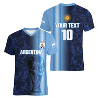 Custom Argentina World Football 2026 Women V-Neck T-Shirt La Albiceleste 4th Champion Proud