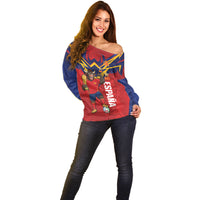 Custom Spain World Football 2026 Off Shoulder Sweater La Roja 2nd Champion Proud