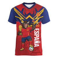 Custom Spain World Football 2026 Women V-Neck T-Shirt La Roja 2nd Champion Proud