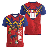 Custom Spain World Football 2026 Women V-Neck T-Shirt La Roja 2nd Champion Proud