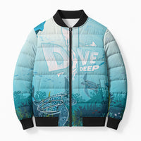 Personalized Dominica Freediving Bomber Puffer Jacket Leatherback Sea Turtle Ocean Style