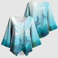 Personalized Dominica Freediving Kimono Sleeve Blouse Leatherback Sea Turtle Ocean Style
