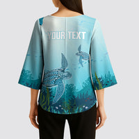 Personalized Dominica Freediving Kimono Sleeve Blouse Leatherback Sea Turtle Ocean Style