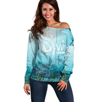 Personalized Dominica Freediving Off Shoulder Sweater Leatherback Sea Turtle Ocean Style