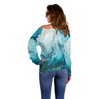 Personalized Dominica Freediving Off Shoulder Sweater Leatherback Sea Turtle Ocean Style