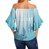 Personalized Dominica Freediving Off Shoulder Wrap Waist Top Leatherback Sea Turtle Ocean Style