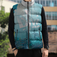Personalized Dominica Freediving Sleeveless Puffer Jacket Leatherback Sea Turtle Ocean Style