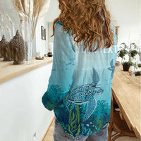 Personalized Dominica Freediving Women Casual Shirt Leatherback Sea Turtle Ocean Style