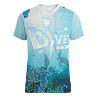 Personalized Dominica Freediving Women V-Neck T-Shirt Leatherback Sea Turtle Ocean Style