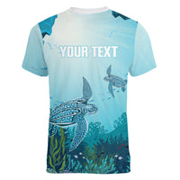 Personalized Dominica Freediving Women V-Neck T-Shirt Leatherback Sea Turtle Ocean Style