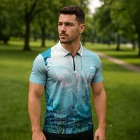 Personalized Dominica Freediving Zipper Polo Shirt Leatherback Sea Turtle Ocean Style