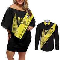 Cradle Of Dominican Republic Football Custom Couples Matching Off Shoulder Short Dress and Long Sleeve Button Shirt Go Moca Diagonal Style - Wonder Print Shop