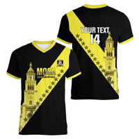 Cradle Of Dominican Republic Football Custom Women V-Neck T-Shirt Go Moca Diagonal Style - Wonder Print Shop