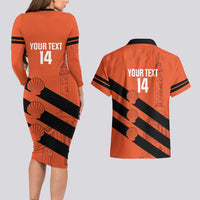 Cibao Dominican Republic Football Custom Couples Matching Long Sleeve Bodycon Dress and Hawaiian Shirt Vamos La Bestia Naranja - Wonder Print Shop