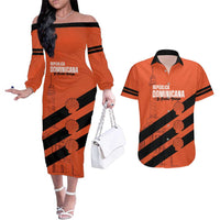 Cibao Dominican Republic Football Custom Couples Matching Off The Shoulder Long Sleeve Dress and Hawaiian Shirt Vamos La Bestia Naranja - Wonder Print Shop