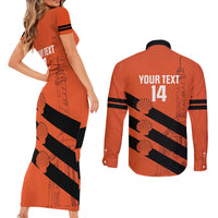 Cibao Dominican Republic Football Custom Couples Matching Short Sleeve Bodycon Dress and Long Sleeve Button Shirt Vamos La Bestia Naranja - Wonder Print Shop