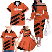 Cibao Dominican Republic Football Custom Family Matching Off The Shoulder Long Sleeve Dress and Hawaiian Shirt Vamos La Bestia Naranja - Wonder Print Shop