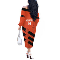 Cibao Dominican Republic Football Custom Off The Shoulder Long Sleeve Dress Vamos La Bestia Naranja - Wonder Print Shop