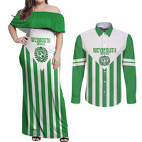 Weymouth Barbados Football Custom Couples Matching Off Shoulder Maxi Dress and Long Sleeve Button Shirt Come On Wales - Wonder Print Shop
