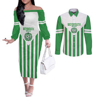 Weymouth Barbados Football Custom Couples Matching Off The Shoulder Long Sleeve Dress and Long Sleeve Button Shirt Come On Wales - Wonder Print Shop