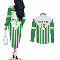 Weymouth Barbados Football Custom Couples Matching Off The Shoulder Long Sleeve Dress and Long Sleeve Button Shirt Come On Wales - Wonder Print Shop