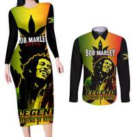 Jamaica Legend Bob Couples Matching Long Sleeve Bodycon Dress and Long Sleeve Button Shirts The King Of Reggae - Wonder Print Shop