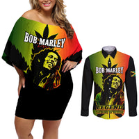 Jamaica Legend Bob Couples Matching Off Shoulder Short Dress and Long Sleeve Button Shirts The King Of Reggae - Wonder Print Shop