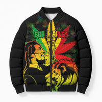 Jamaica Legend Bob Bomber Puffer Jacket Lion With Cannabis Leaf Pattern - Wonder Print Shop