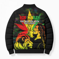 Jamaica Legend Bob Bomber Puffer Jacket Lion With Cannabis Leaf Pattern - Wonder Print Shop