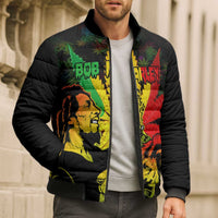 Jamaica Legend Bob Bomber Puffer Jacket Lion With Cannabis Leaf Pattern - Wonder Print Shop