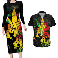 Jamaica Legend Bob Couples Matching Long Sleeve Bodycon Dress and Hawaiian Shirt Lion With Cannabis Leaf Pattern LT14