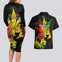 Jamaica Legend Bob Couples Matching Long Sleeve Bodycon Dress and Hawaiian Shirt Lion With Cannabis Leaf Pattern LT14