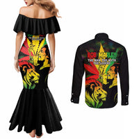 Jamaica Legend Bob Couples Matching Mermaid Dress and Long Sleeve Button Shirts Lion With Cannabis Leaf Pattern LT14