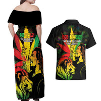 Jamaica Legend Bob Couples Matching Off Shoulder Maxi Dress and Hawaiian Shirt Lion With Cannabis Leaf Pattern LT14