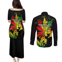Jamaica Legend Bob Couples Matching Puletasi Dress and Long Sleeve Button Shirts Lion With Cannabis Leaf Pattern LT14